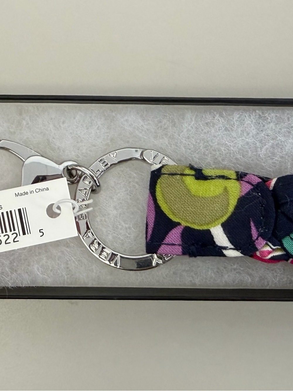 NWT Vera Bradley Braided Keychain Ribbons Pattern with Silver Ring and Clasp